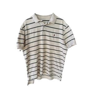 Polo Ralph Lauren Striped Polo Shirt Mens Large Cream Short Sleeve Classic Fit